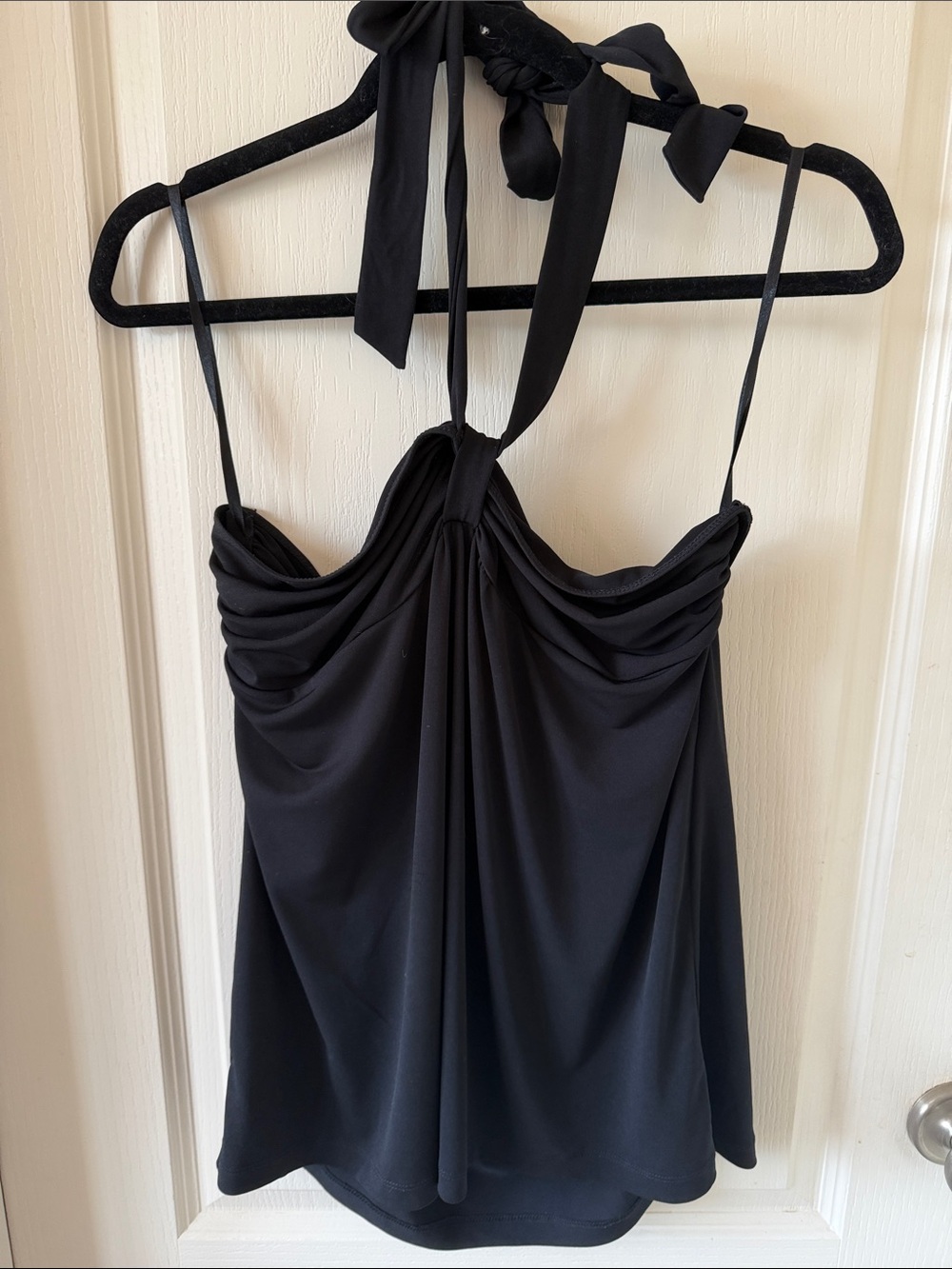 LOFT Black Draped Halter Top with Tie Neck